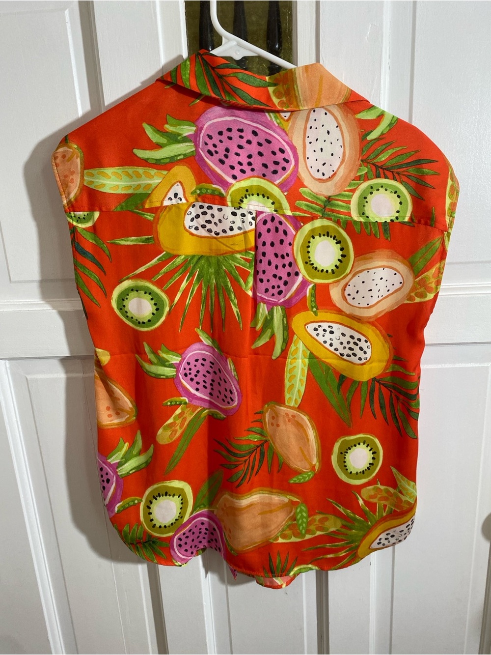 Madison d’Amelie Tropical Fruit Print Sleeveless Button-Up Top - Bright Orange - Picture 6 of 6